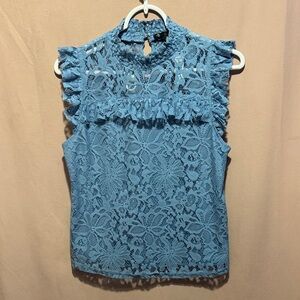Iris Sky Blue Lace Ruffle Blouse